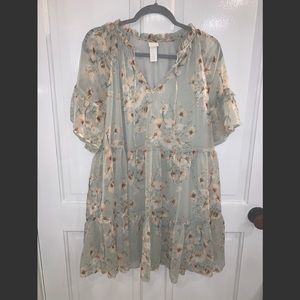 H&M green floral chiffon dress size 10